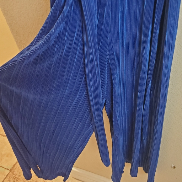 Maeve Anthropologie Blue Sleeveless Velvet Wide Leg Pleated Jumpsuit Pantsuit - Picture 8 of 9